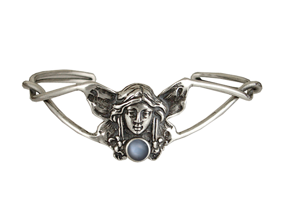 Sterling Silver Victorian Fairy Cuff Bracelet With Grey Moonstone